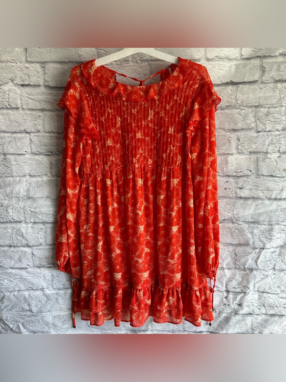 PREOWNED FREE PEOPLE THESE DREAMS BABYDOLL MINI DRESS ORANGE SMALL S WOMENS